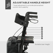 Adjustable handle height diagram showing 7 levels on the rollator walker