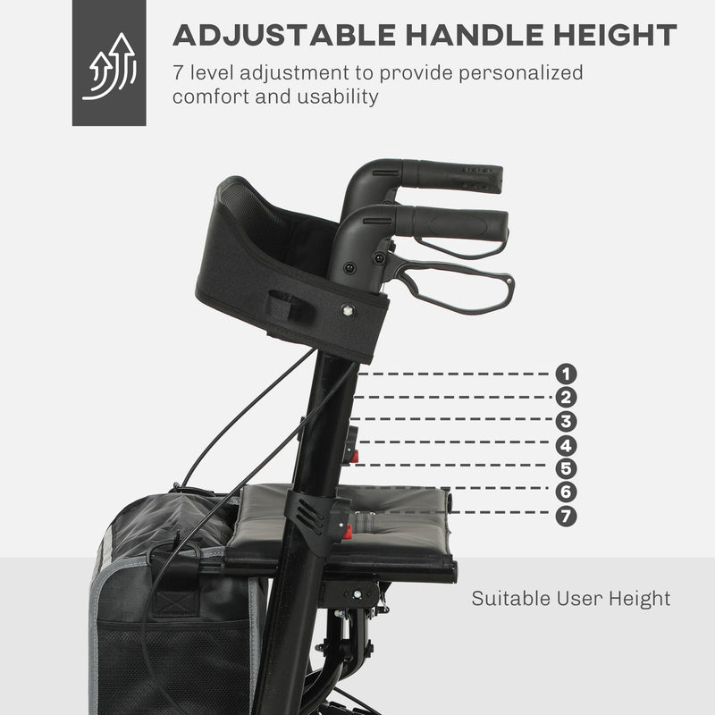 Adjustable handle height diagram showing 7 levels on the rollator walker