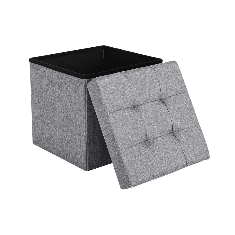 Light grey cube with the padded lid lifted off showing the black lined interior