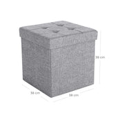 Dimensions diagram showing the cube 38 cm wide, 38 cm deep and 38 cm high