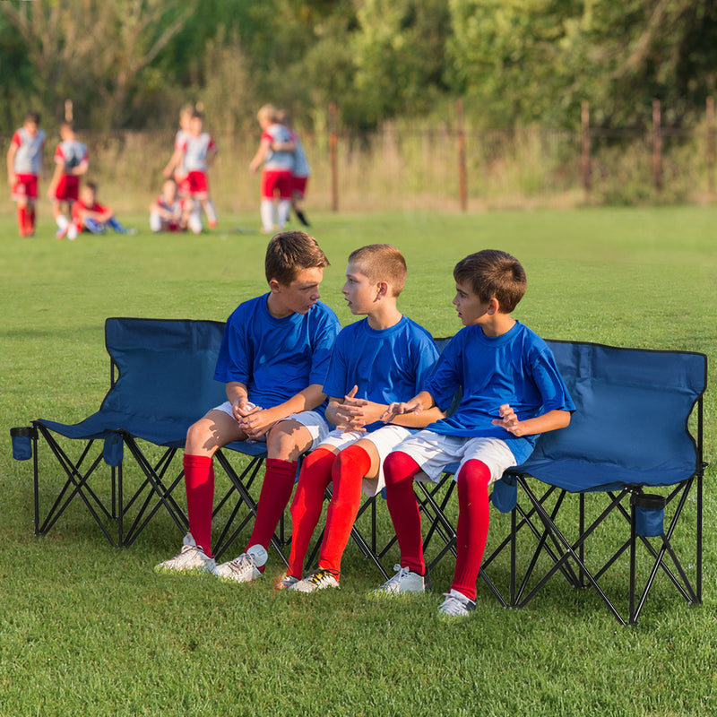 Folding 6 Seater Bench for Easy Group Seating with Cup Holders and Carry Bag Blue