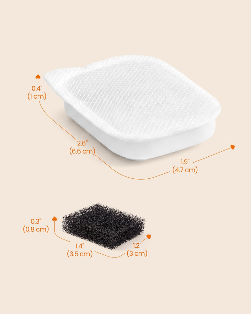 Dimensions diagram of one filter and one sponge