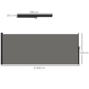 Dark Grey Retractable Garden Side Awning 400 x 180cm for Privacy on Patio or Balcony