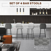 Set of 4 Upholstered Bar Stools with Backs Steel Legs for Kitchen or Dining Room Light Grey AOSOM