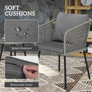 Grey 3 Piece Rattan Bistro Set with Cushions and Glass Table for Garden or Balcony by Outsunny