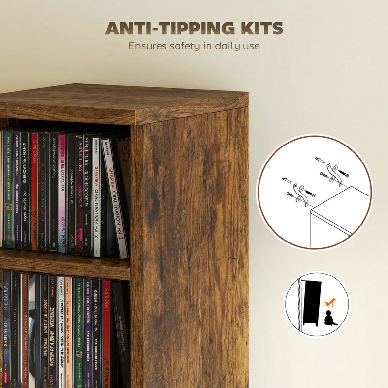 CD and Media Storage Shelves Set of 2 for Organising CDs Games and Books Rustic Brown AOSOM