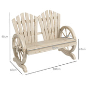 Outsunny Fir Wood Love Seats with Wheel-Shaped Armrests, Large Load-Bearing Chair, Natural Wood Finish AOSOM