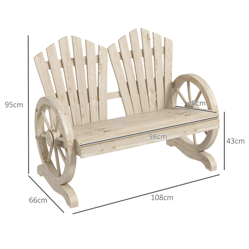 Outsunny Fir Wood Love Seats with Wheel-Shaped Armrests, Large Load-Bearing Chair, Natural Wood Finish AOSOM