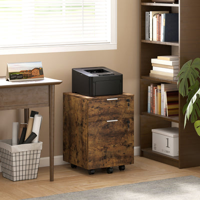Two Drawer Lockable Filing Cabinet for Home Office with Storage Space Black and Brown AOSOM