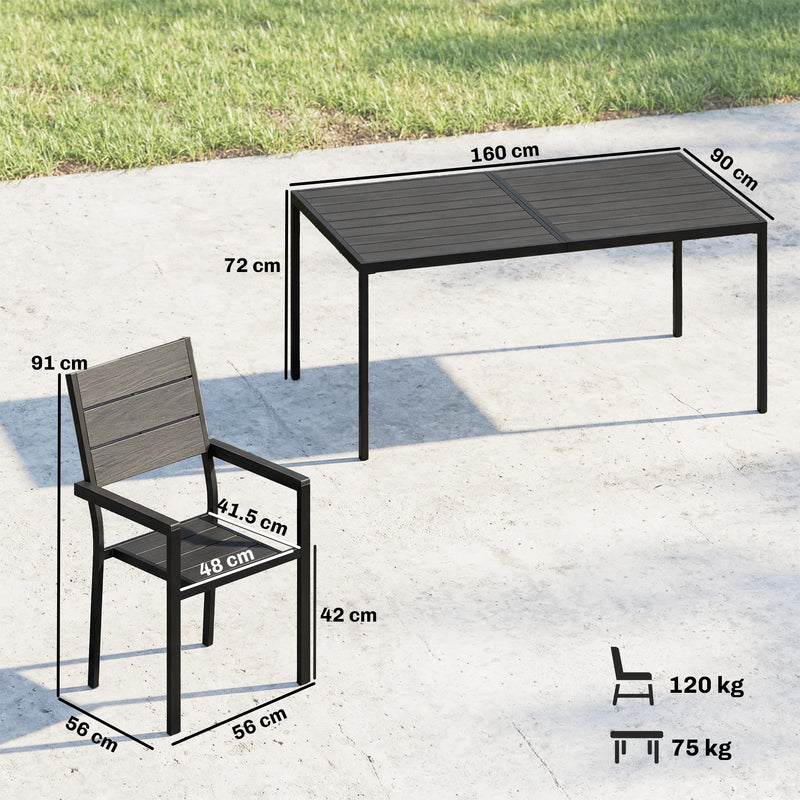 Garden Dining Set for 6 with Weather Resistant Table and Supportive Chairs Black