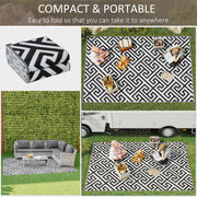 Large Reversible Outdoor Rug for Camping Garden or Picnic Lightweight Plastic Mat Black White  182L x 274W