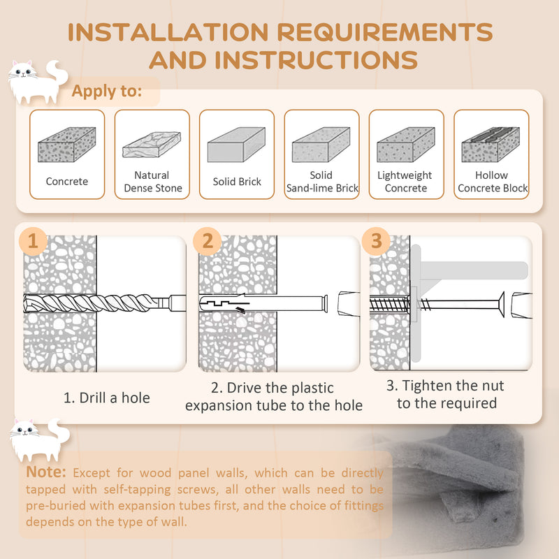 Wall Mounted Cat Shelves Set with Hammock Scratching Post and Nest for Climbing Fun Dark Grey