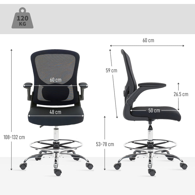 Ergonomic Draughtsman Chair With Adjustable Lumbar Support Ideal For Office Use Black