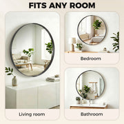 Round Shatterproof Wall Mirror for Hallways or Bathrooms Ready to Hang Black Homcom