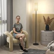 Modern White Floor Lamp with Linen Shade and Foot Switch for Living Room or Bedroom