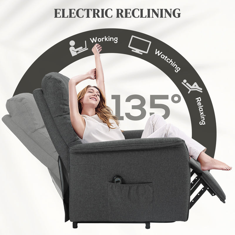 Electric Riser Recliner Armchair With Footrest And Remote For Relaxing Comfort Dark Grey