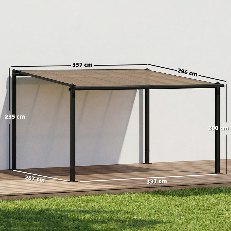 Lean To Pergola with Waterproof Roof for Year Round Garden Shelter Dark Grey Outsunny