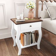 2 Piece French Style Bedside Tables with Drawer and Shelf for Bedroom or Lounge White