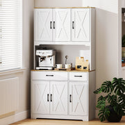 Kitchen Storage Cabinet with Adjustable Shelves and Barn Doors for Organised Cooking Natural Wood White AOSOM