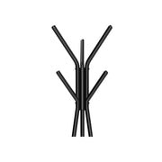 Close-up of the black hooks on the coat rack stand, set on two levels