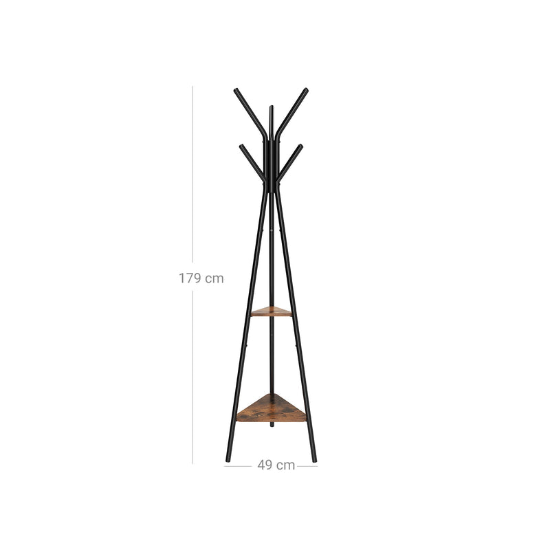 Dimension diagram of the coat rack stand showing 179 cm height and a 49 cm base
