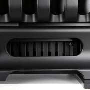 Close-up of the heater vent and base on the black coal bed electric fireplace