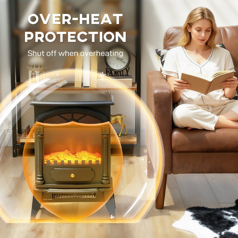 Glowing safety shield around the stove illustrating automatic overheat shut-off