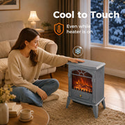 Woman touching the cool-to-touch casing while the heater is on