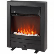 Freestanding electric fireplace with pebble flame effect, studio shot