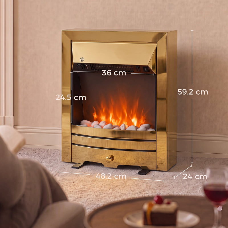 Measurements marked on the fireplace in a lounge: 48.2 x 24 x 59.2 cm overall, 36 x 24.5 cm window