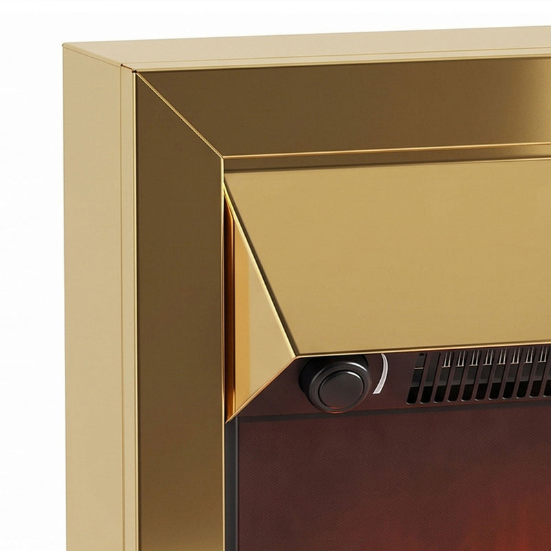 Close-up of the frame corner and thermostat knob on the fireplace