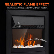Close-up of the flame effect and decorative pebbles, which can be used without the heater