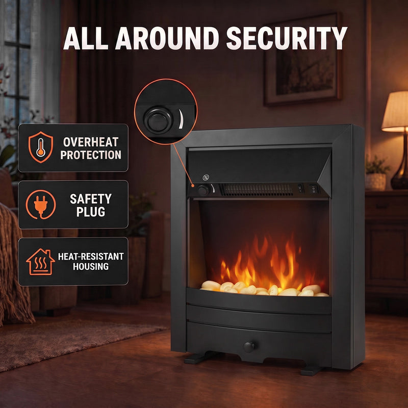 All-around security panel showing overheat protection, safety plug and heat-resistant housing