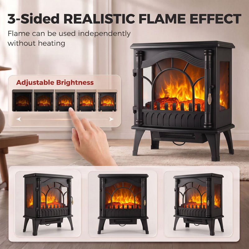 3-sided flame effect on the stove with 5 adjustable brightness levels