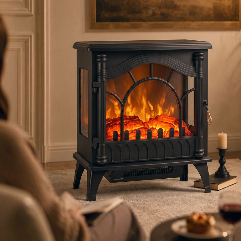 Angled view of the electric stove showing the glass side window