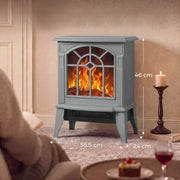 Grey electric fireplace stove dimensions diagram, 46 cm high, 36.5 cm wide, 24 cm deep