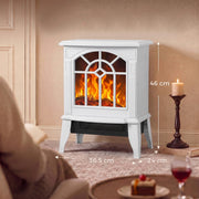 White electric fireplace stove dimensions diagram, 46 cm high, 36.5 cm wide, 24 cm deep