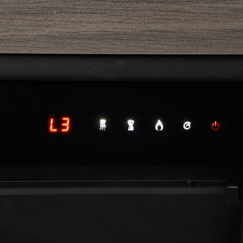 Close-up of the LED touch panel above the flame window