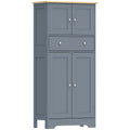 HOMCOM freestanding kitchen cupboard in grey blue with oak-effect top, doors closed
