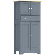 HOMCOM freestanding kitchen cupboard in grey blue with oak-effect top, doors closed