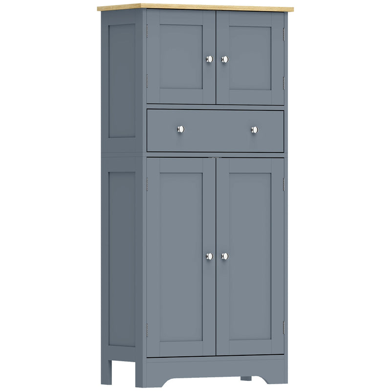 HOMCOM freestanding kitchen cupboard in grey blue with oak-effect top, doors closed