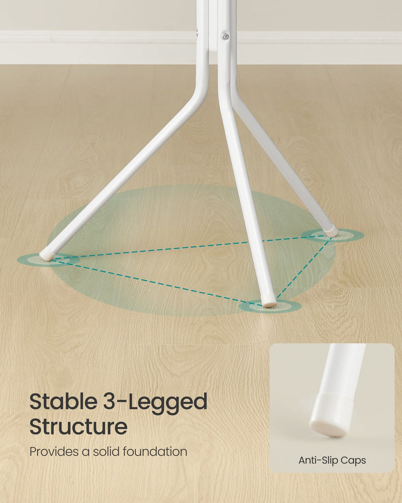 Stable 3-legged base of the coat rack with anti-slip caps for a solid foundation