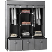 Portable Fabric Wardrobe with Shelves and Hanging Rails for Bedroom Storage Dark Grey