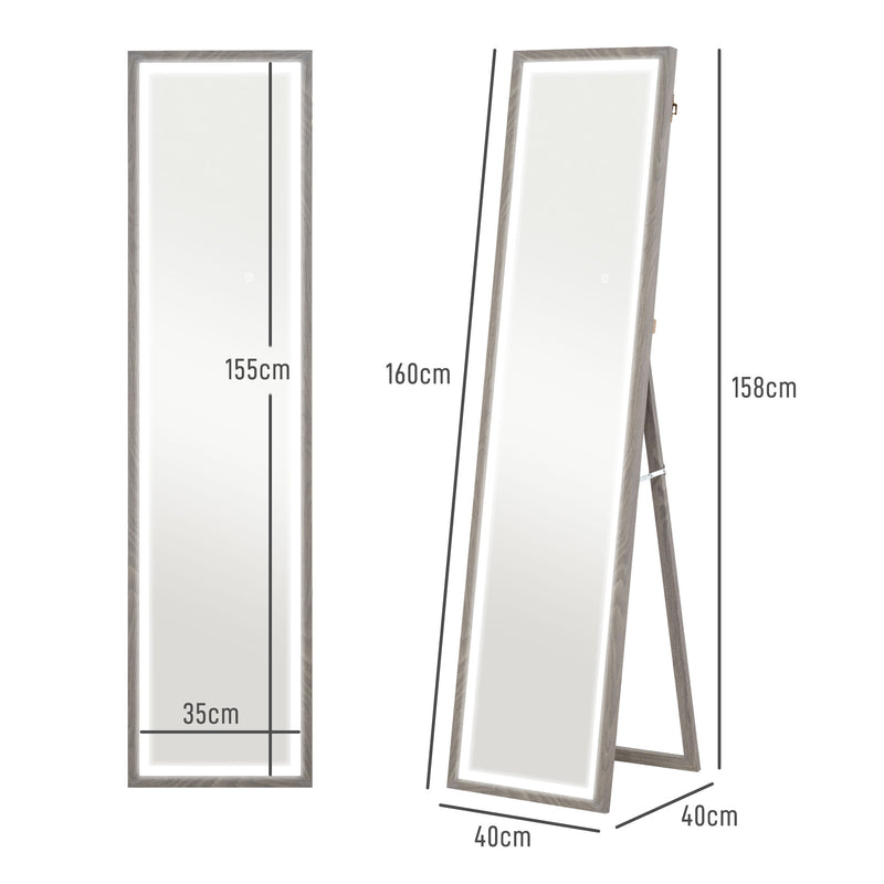 Full Length Mirror with Adjustable LED Light Grey by HOMCOM