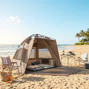Pop Up Beach Tent for Quick Sun Shelter with Mesh Windows and Carry Bag Brown Outsunny