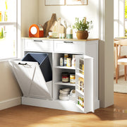 Kitchen Sideboard with Hidden Tilt Out Rubbish Bin and Storage Drawers White AOSOM