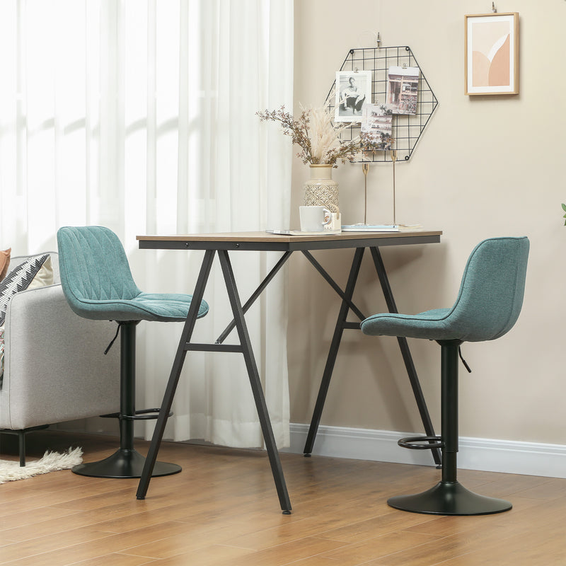 Set of 2 Blue Swivel Bar Stools With Backrest Height Adjustable Linen For Kitchen Island