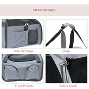 Portable Folding Pet Carrier and Car Seat for Cats and Small Dogs with Mesh Sides, Grey