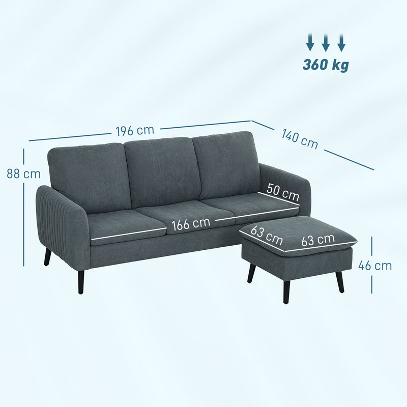 Corner Sofa with Reversible Chaise Lounge 3 Seater Corduroy Fabric Charcoal Grey by HOMCOM