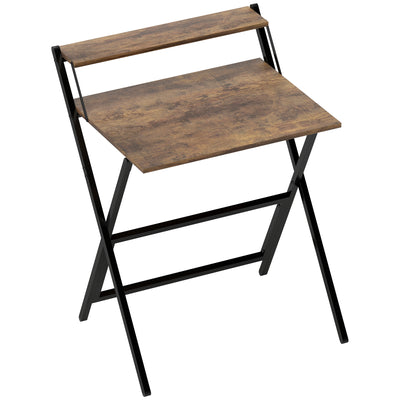 Rustic Brown Folding Computer Desk with Monitor Shelf 70 cm Space Saving Design by HOMCOM